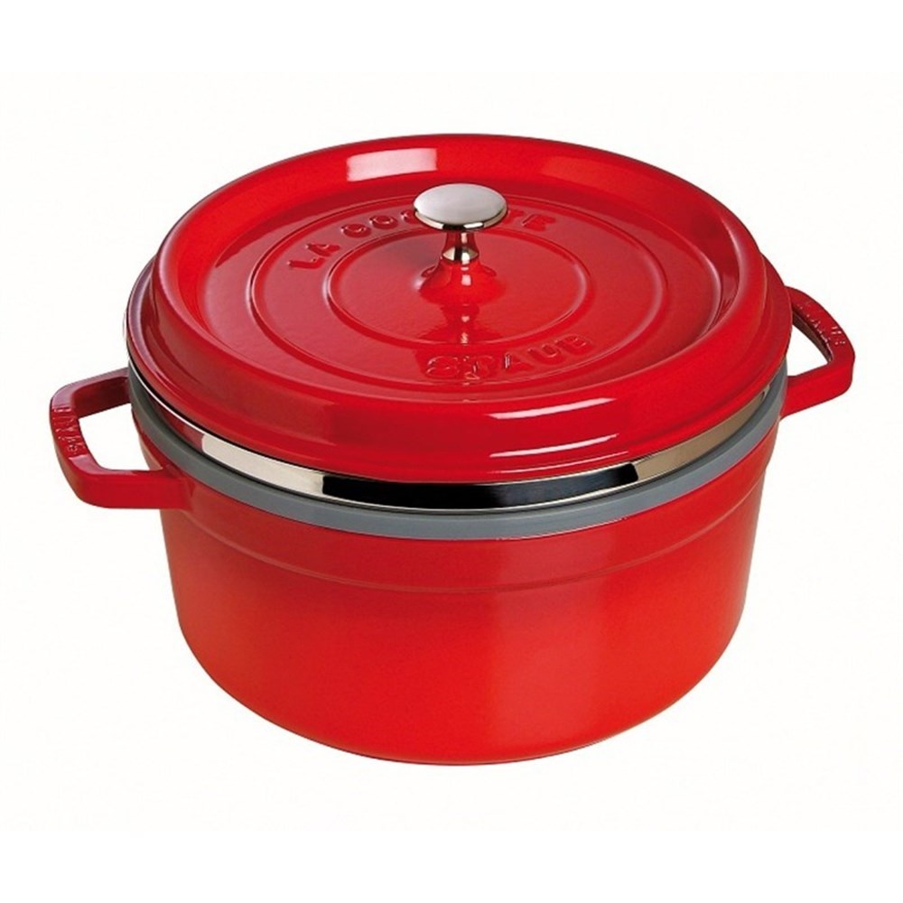 Hrnec STAUB kulatý 26 cm červený s pařákem Staub