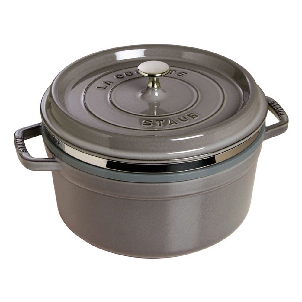 Hrnec STAUB kulatý 26 cm šedý s pařákem Staub