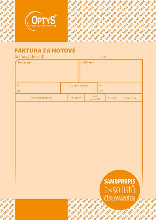 OP 1073 Faktura za hotové A5 číslovaný samopropisovací  2 x 50 listů Papermax-cz