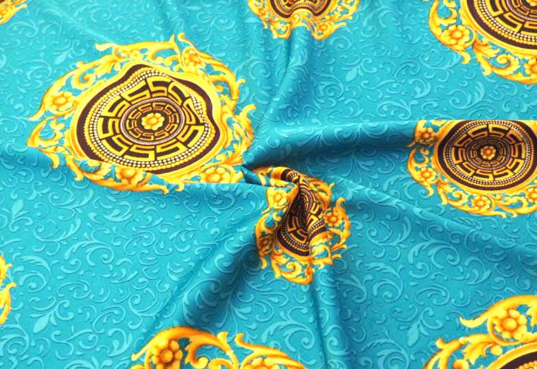 Umělé hedvábí / Silky zlaté ornamenty na tyrkysové