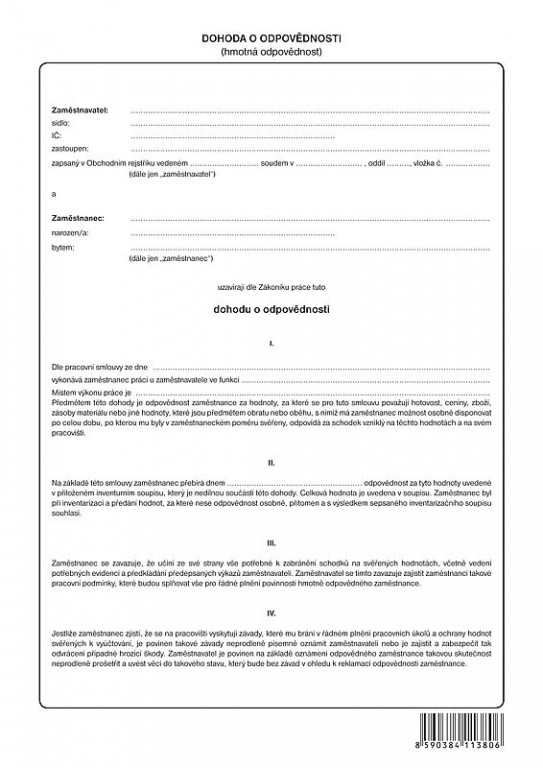 OP 1138 Dohoda o hmotné zodpovědnosti A4 volný list Papermax-cz