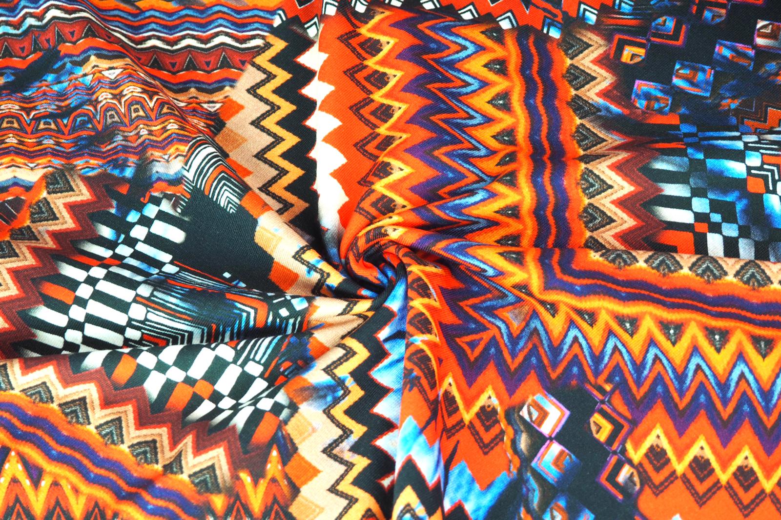 Bavlněný úplet červený cik cak vzor DIGI