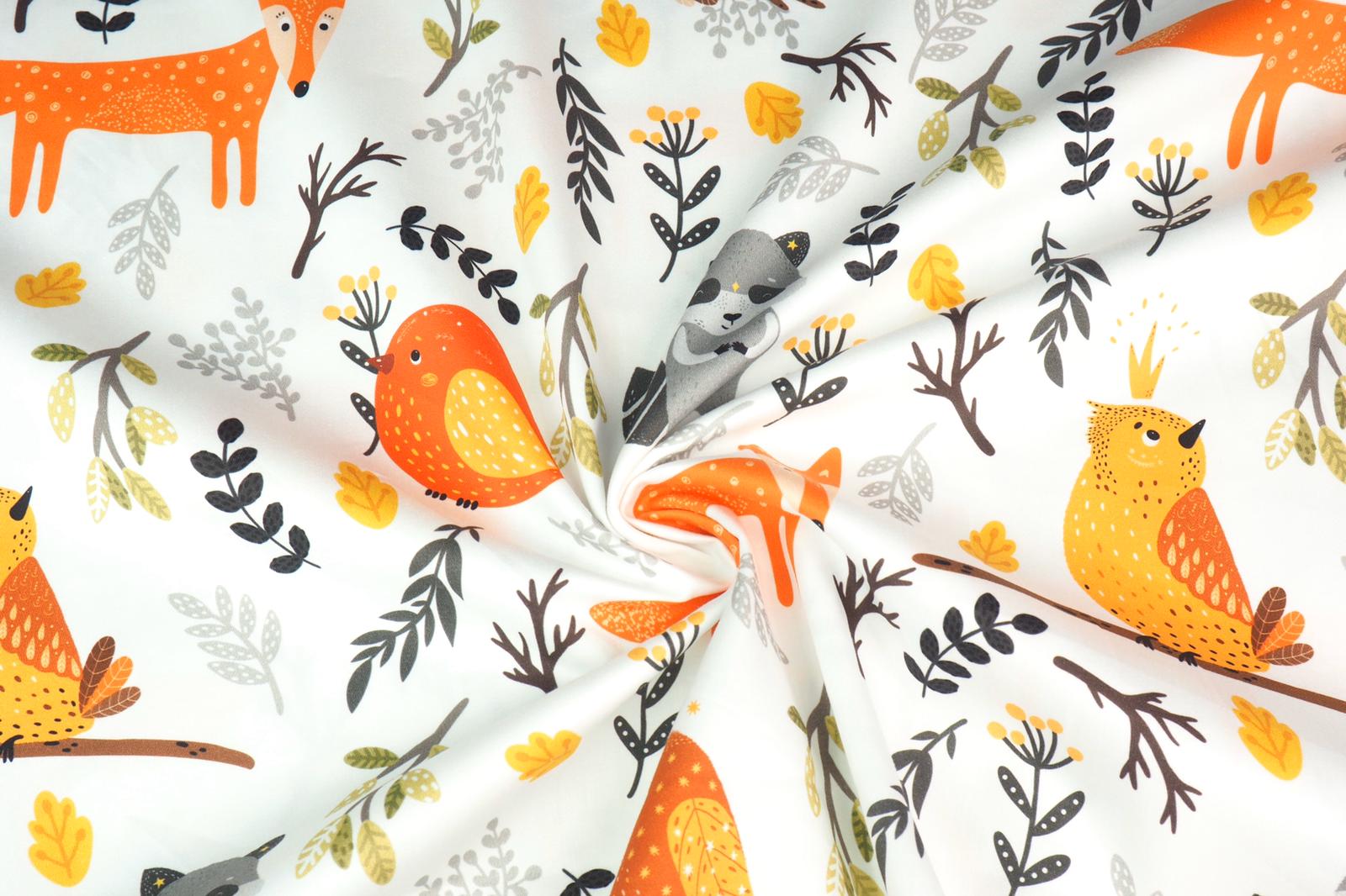 Bavlněný satén zvířátka v lese