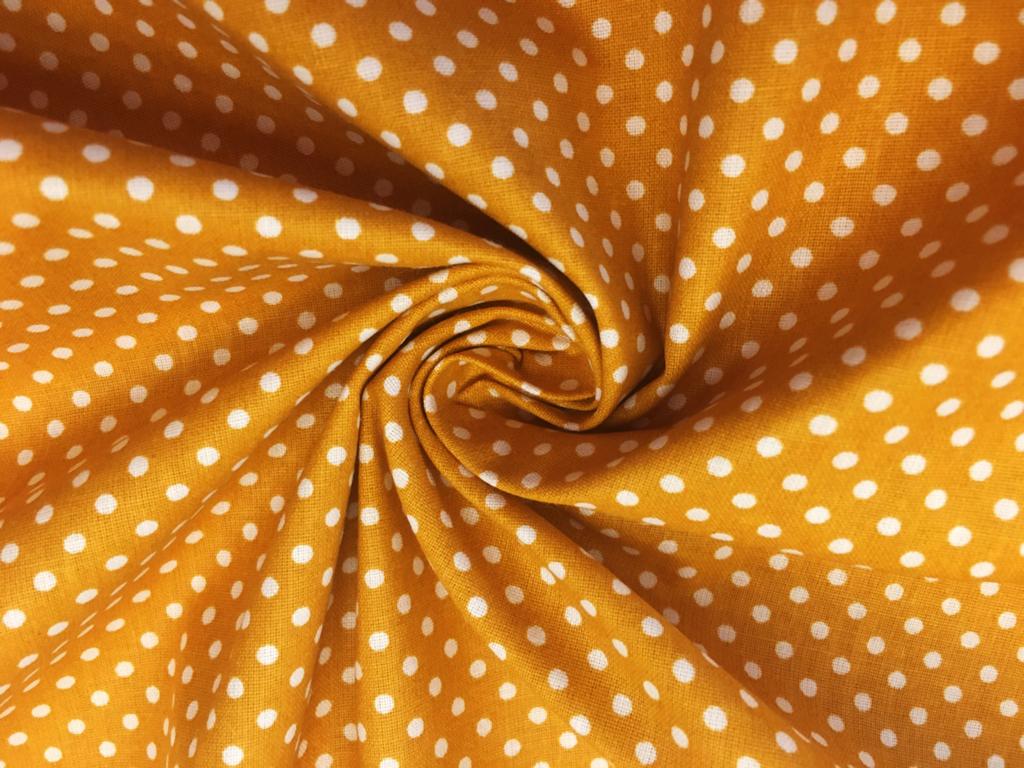 Bavlněné plátno puntíček bílý na okrové