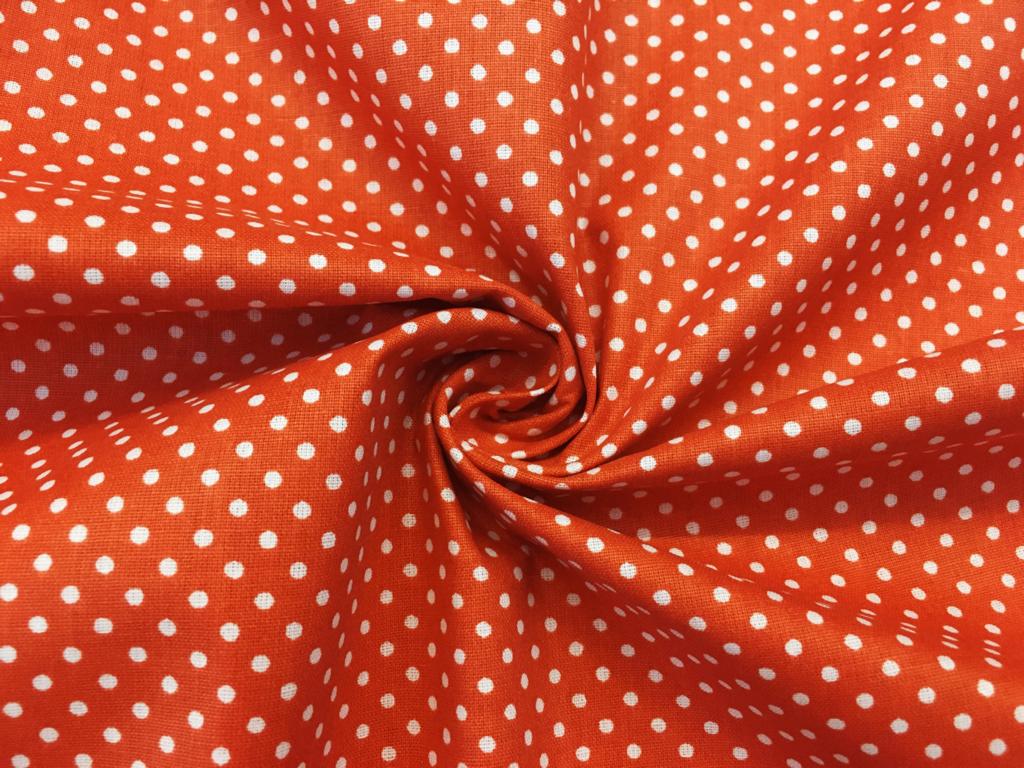 Bavlněné plátno puntíček bílý na cihlové