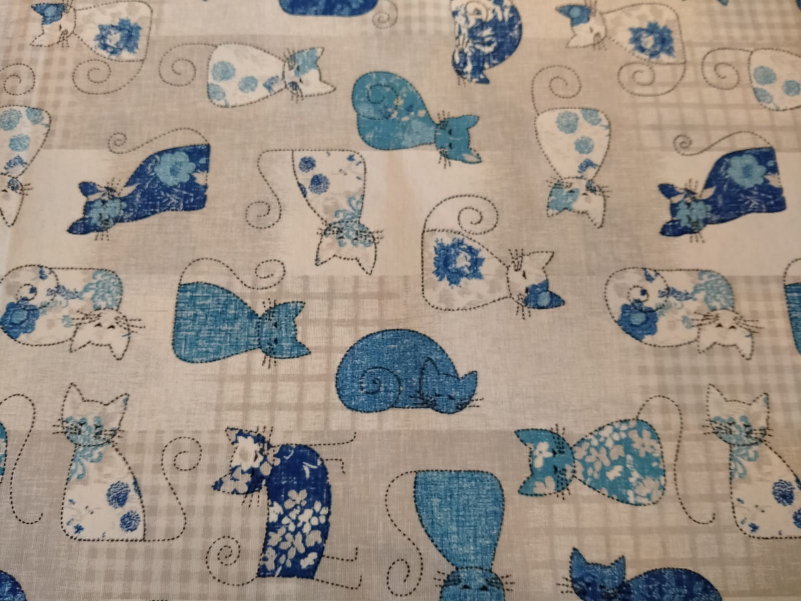 Bavlna režná kočky modré