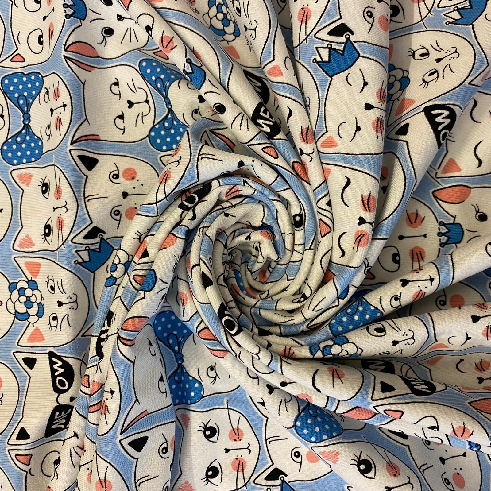 Bavlněný úplet kočičí hlavy na nebesky modré