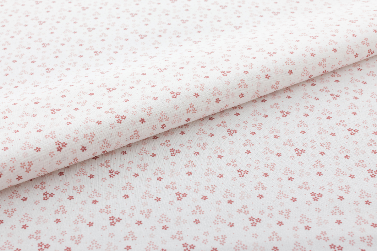 Bavlněné plátno starorůžové kytičky na smetanové