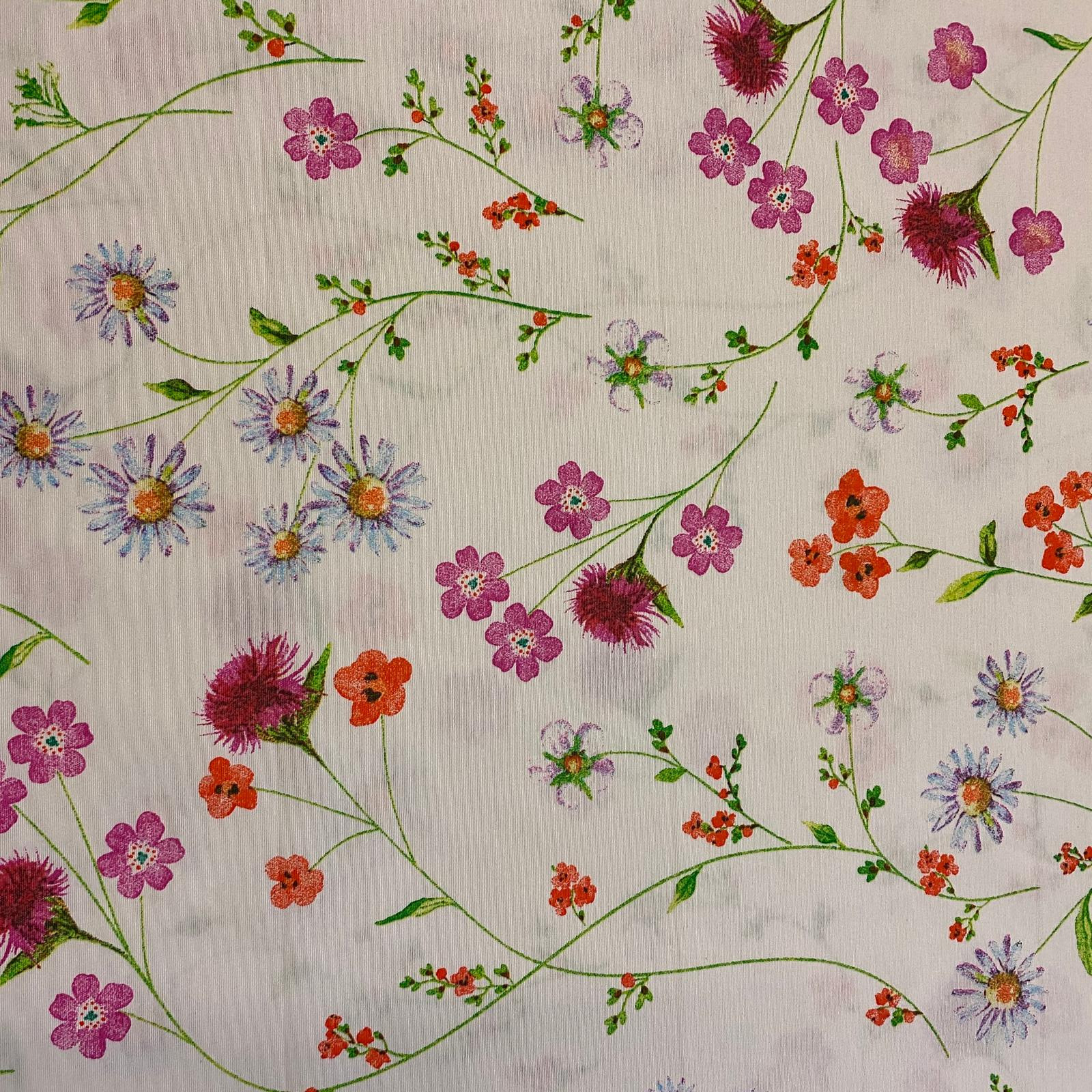 Bavlna režná luční kvítí na ecru