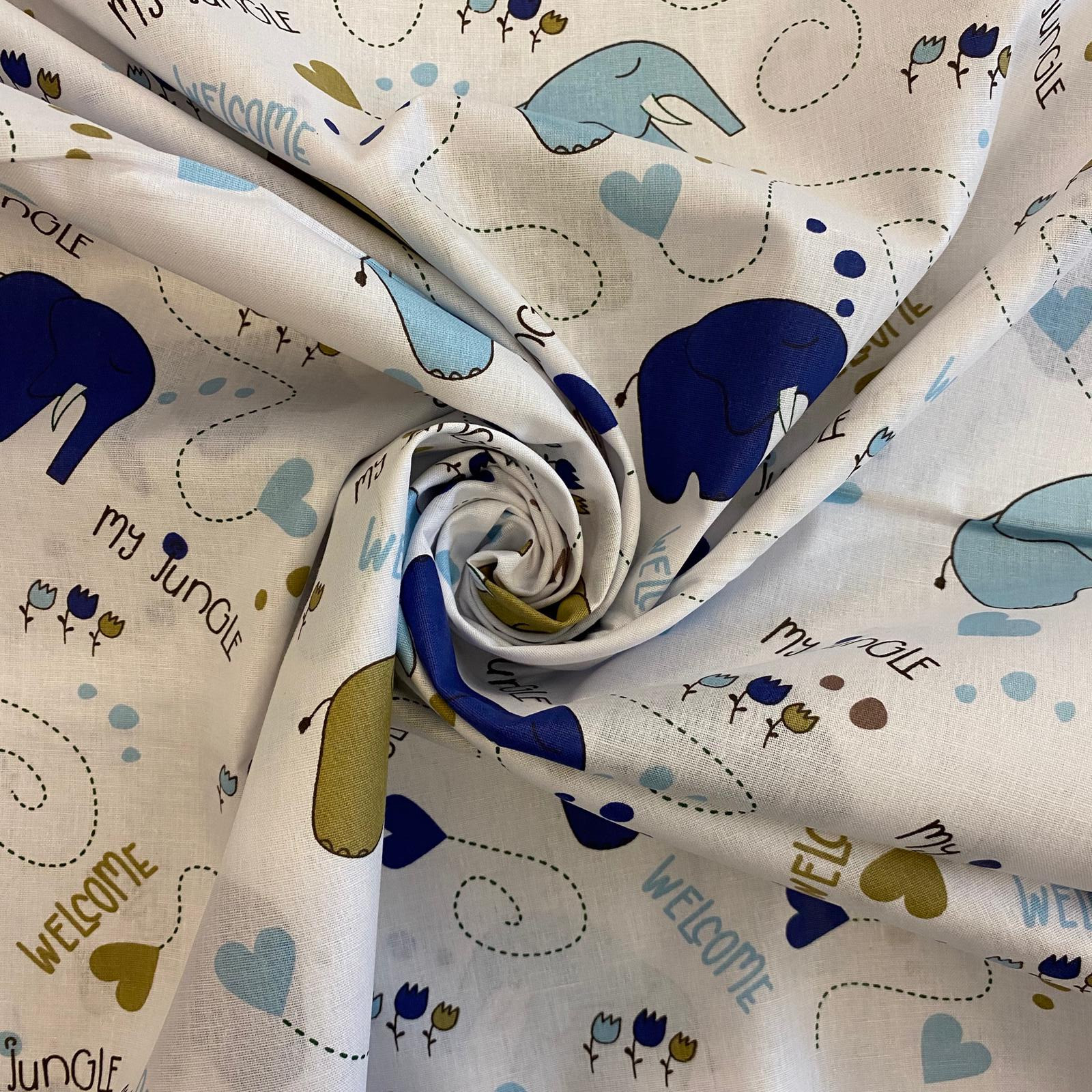 Bavlněné plátno barevní sloni na bílé