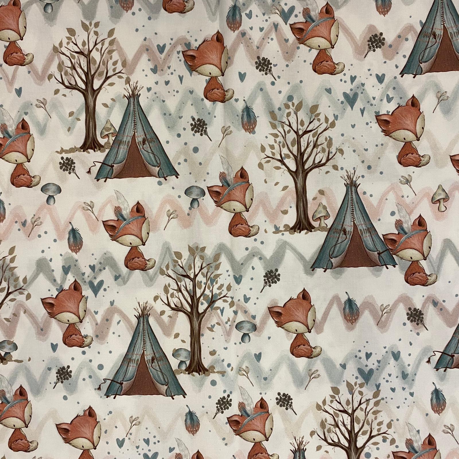 Bavlněné plátno liška a teepee