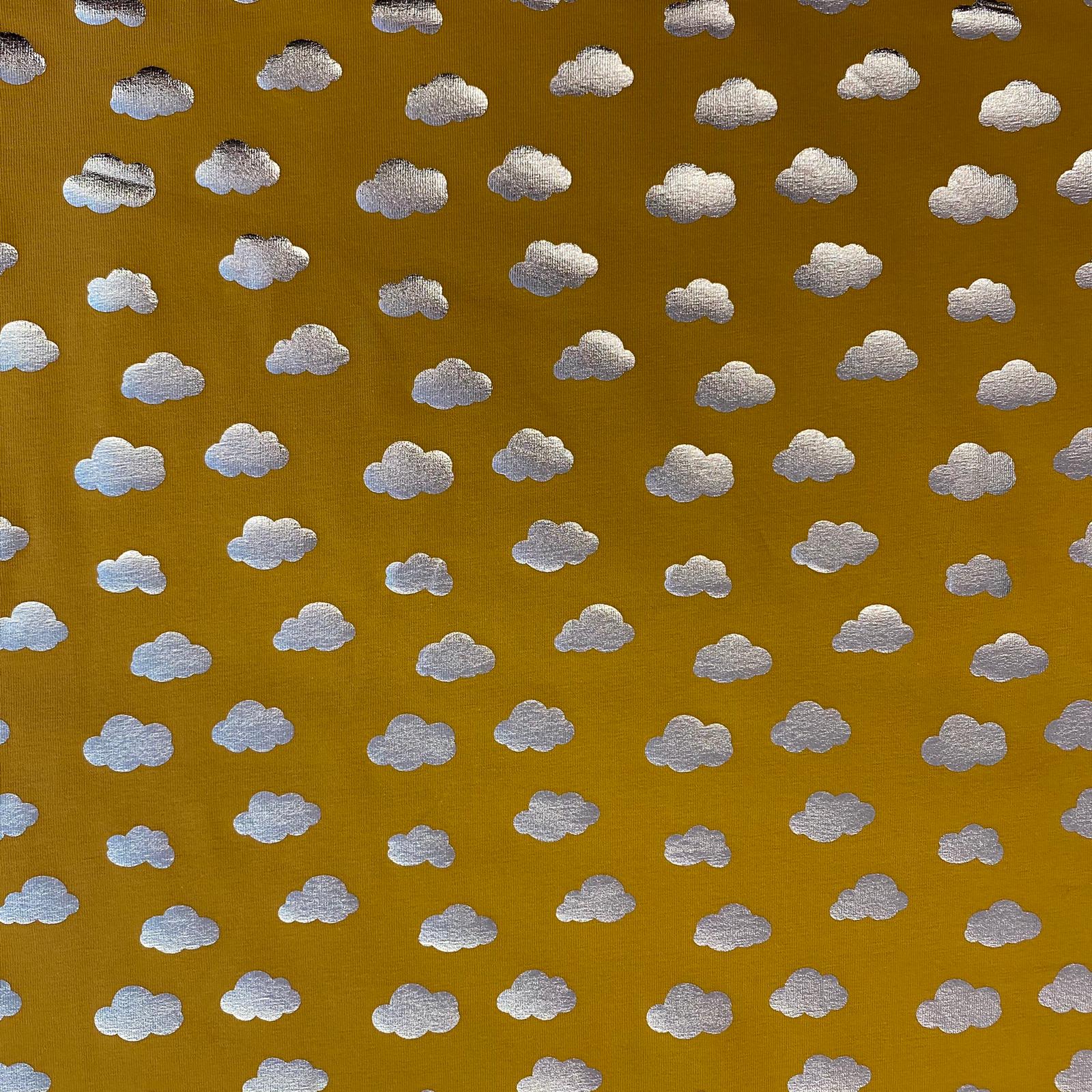 Jednolíc bavlněný stříbrné mraky na hořčici