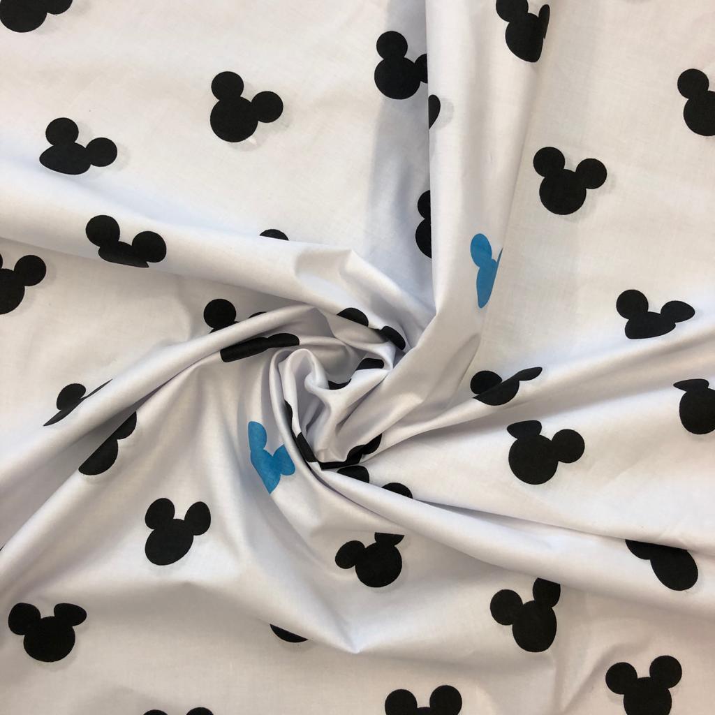 Bavlněné plátno hlavičky černé a modré na bílé