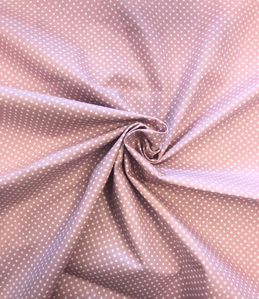 Bavlněné plátno bílé puntíčky na starorůžové