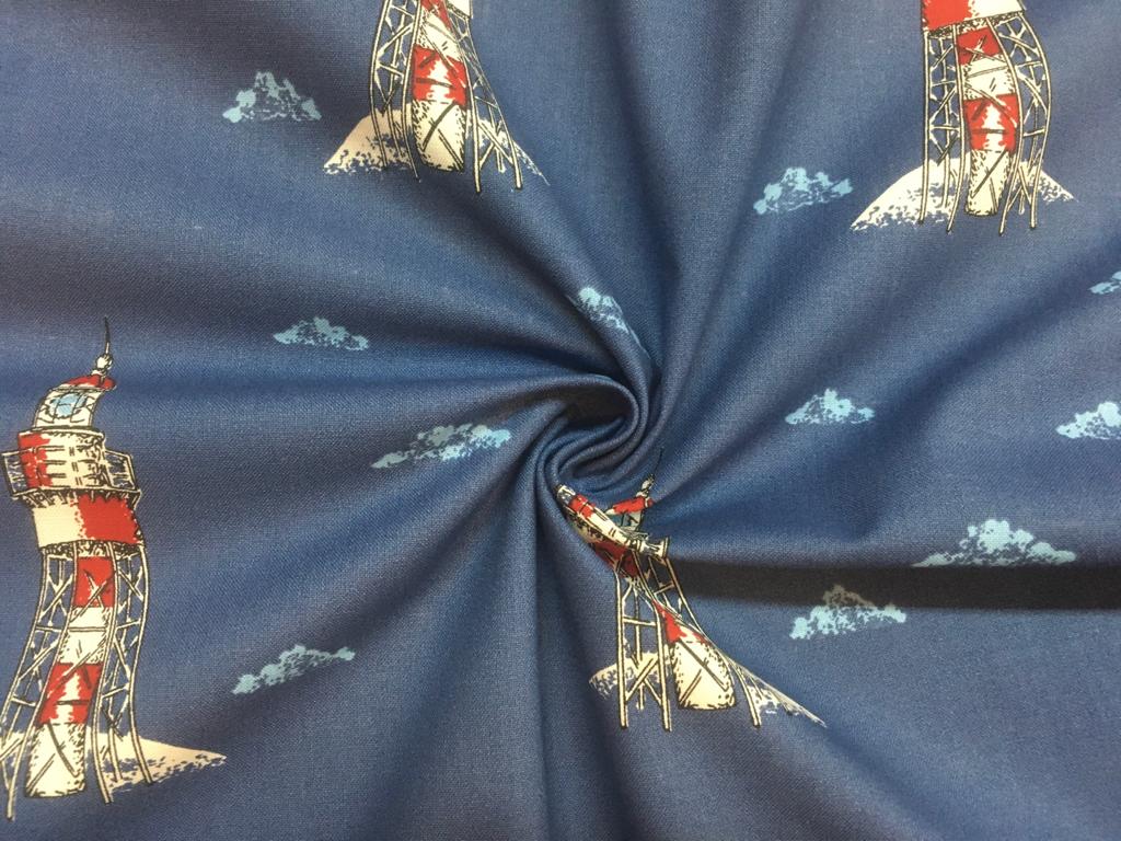 Bavlněné plátno majáky na modré