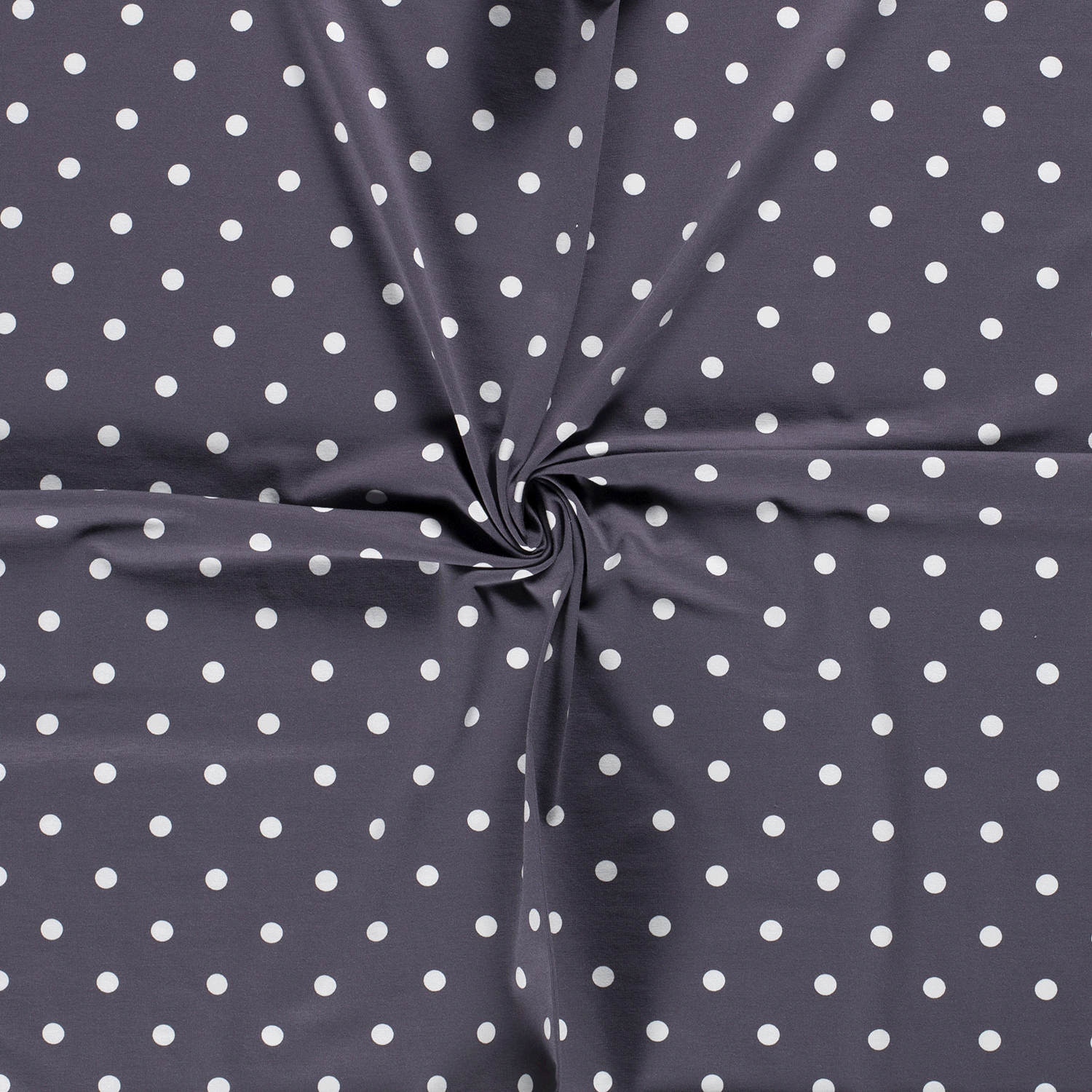 Jednolící bavlněný úplet puntík bílý na šedomodré