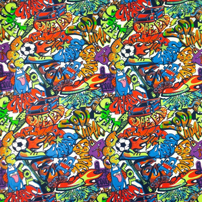 Jednolíc bavlněný urban grafity barevné