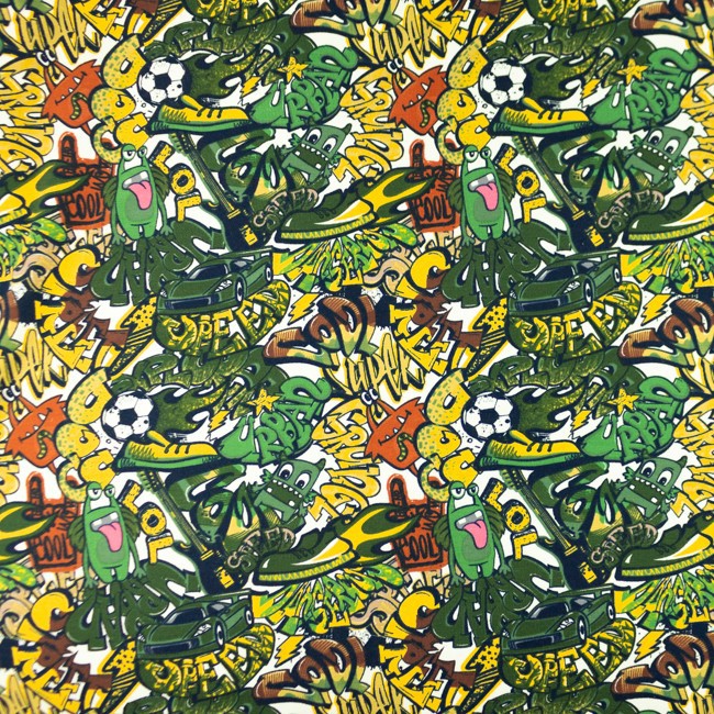 Jednolíc bavlněný urban grafity zelené