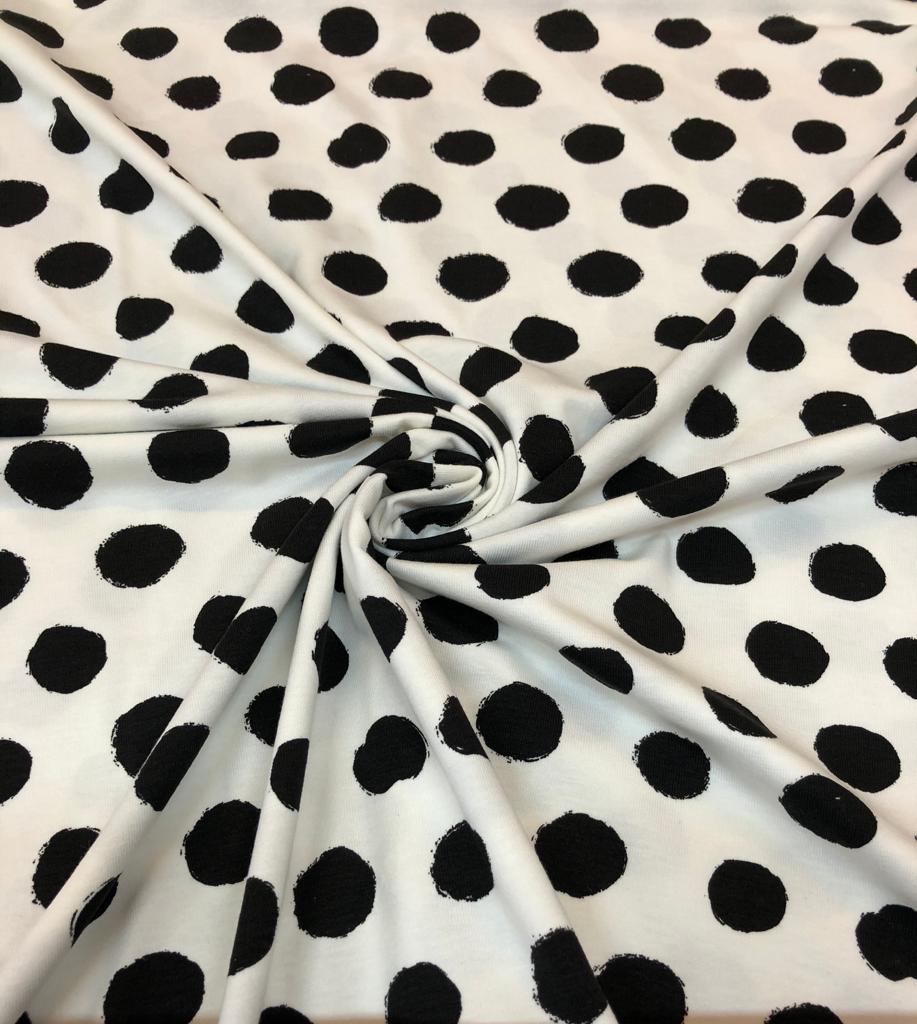 Bavlněný úplet puntík černý na bílé