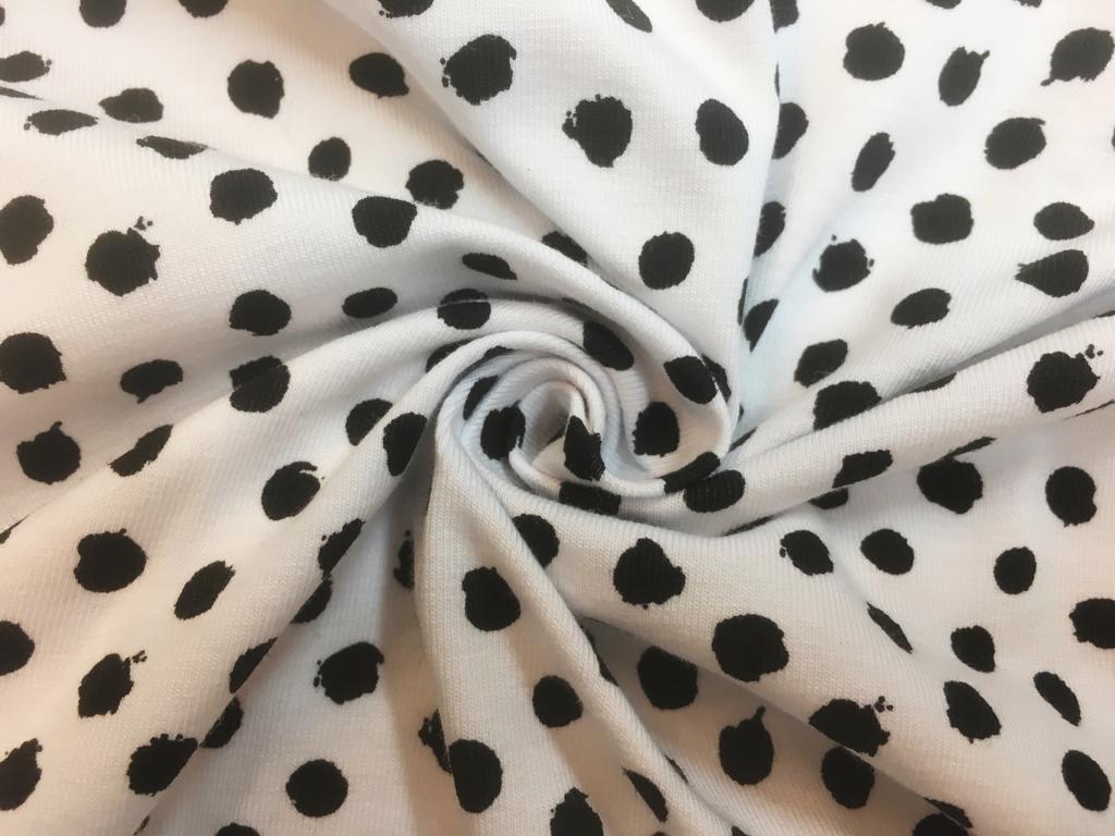BIO Bavlněný úplet černé puntíky na bílé