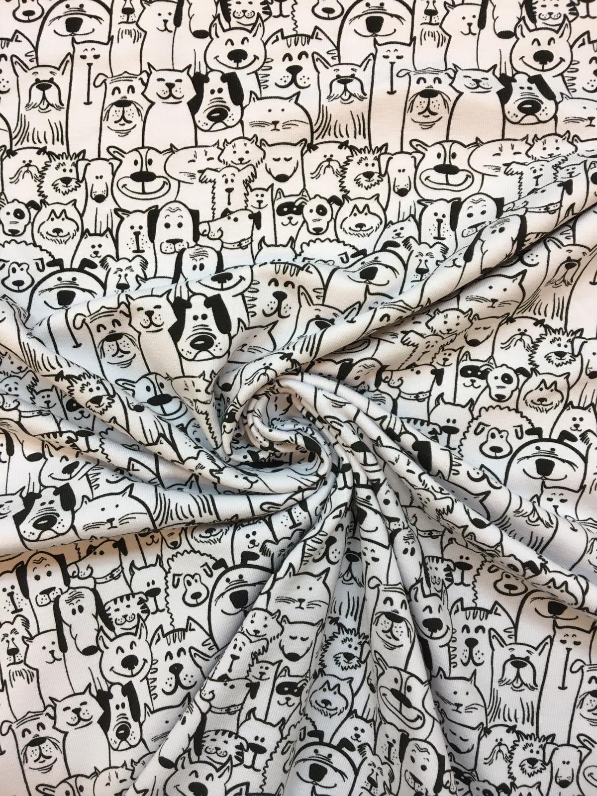 Bavlněný úplet obrysy zvířátek na bílé