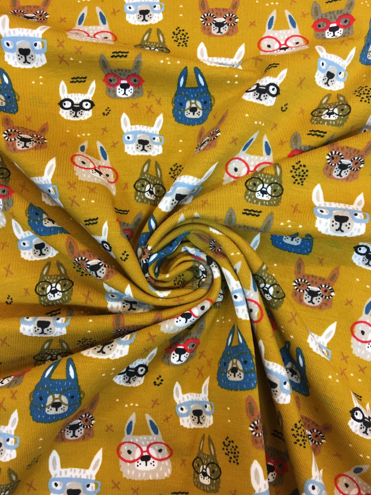 Bavlněný úplet lamy na hořčicové