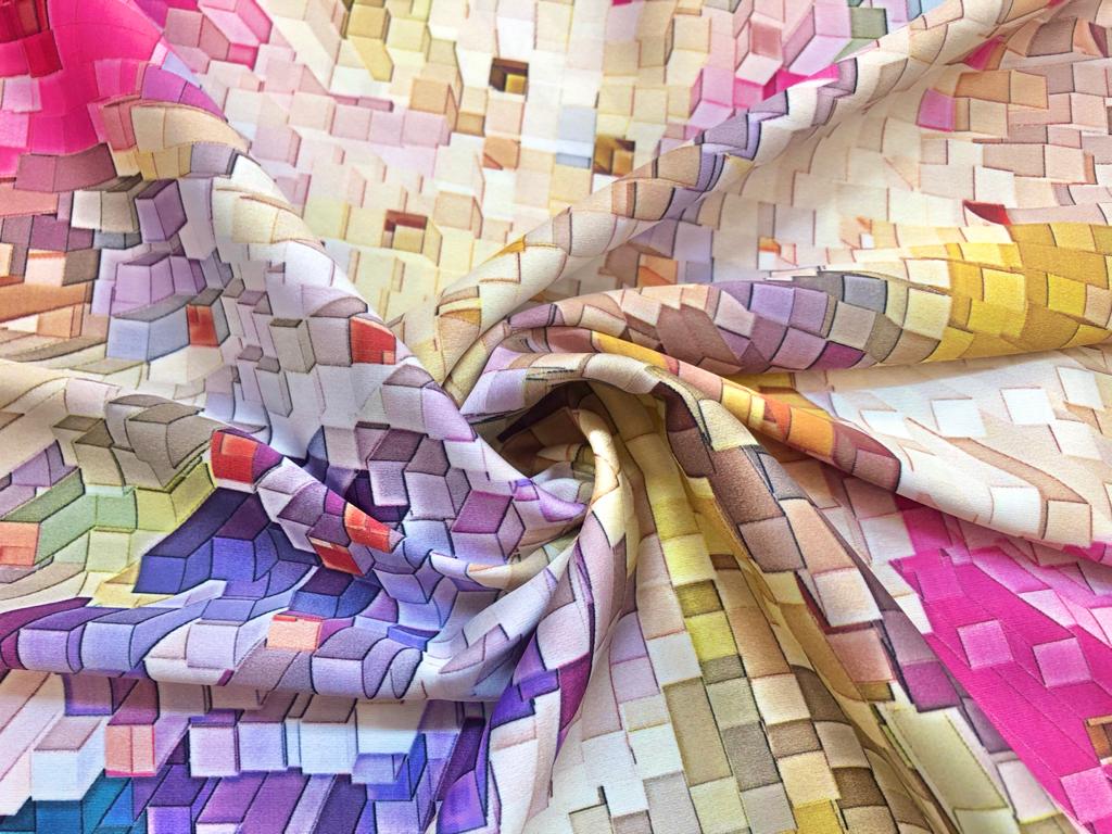 Umělé hedvábí / Silky abstraktní kvádry teplé barvy