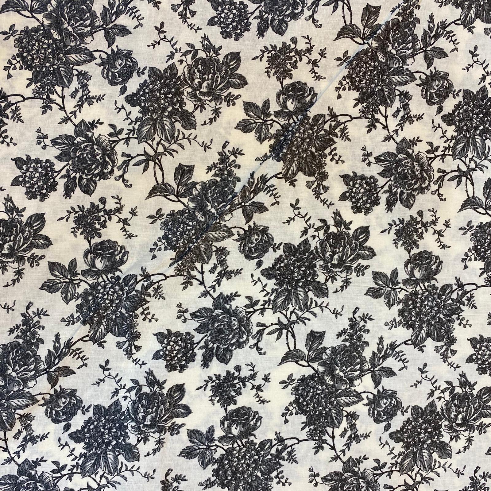 Bavlněné plátno černé květy