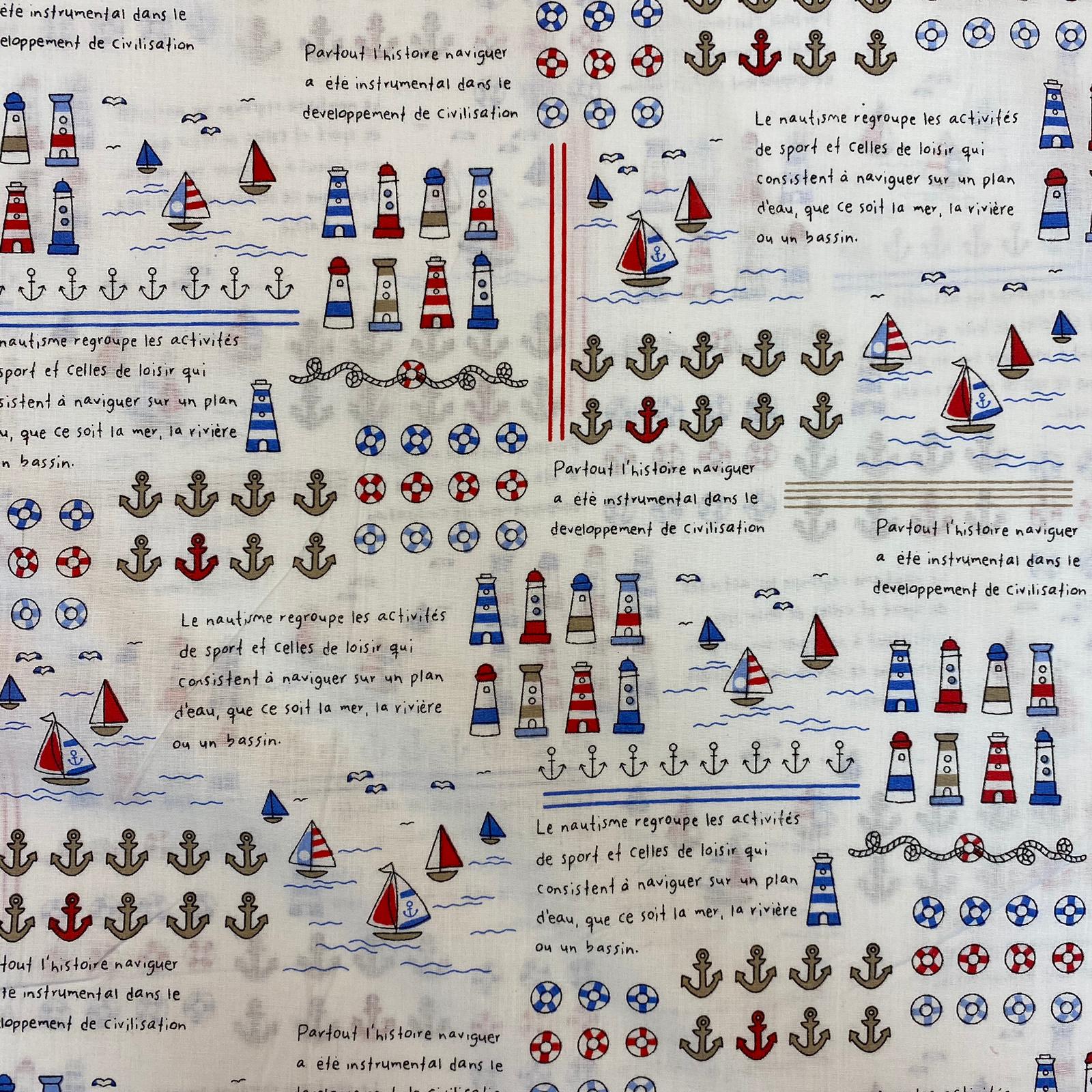 Bavlněné plátno majáky a kotvy na bílé