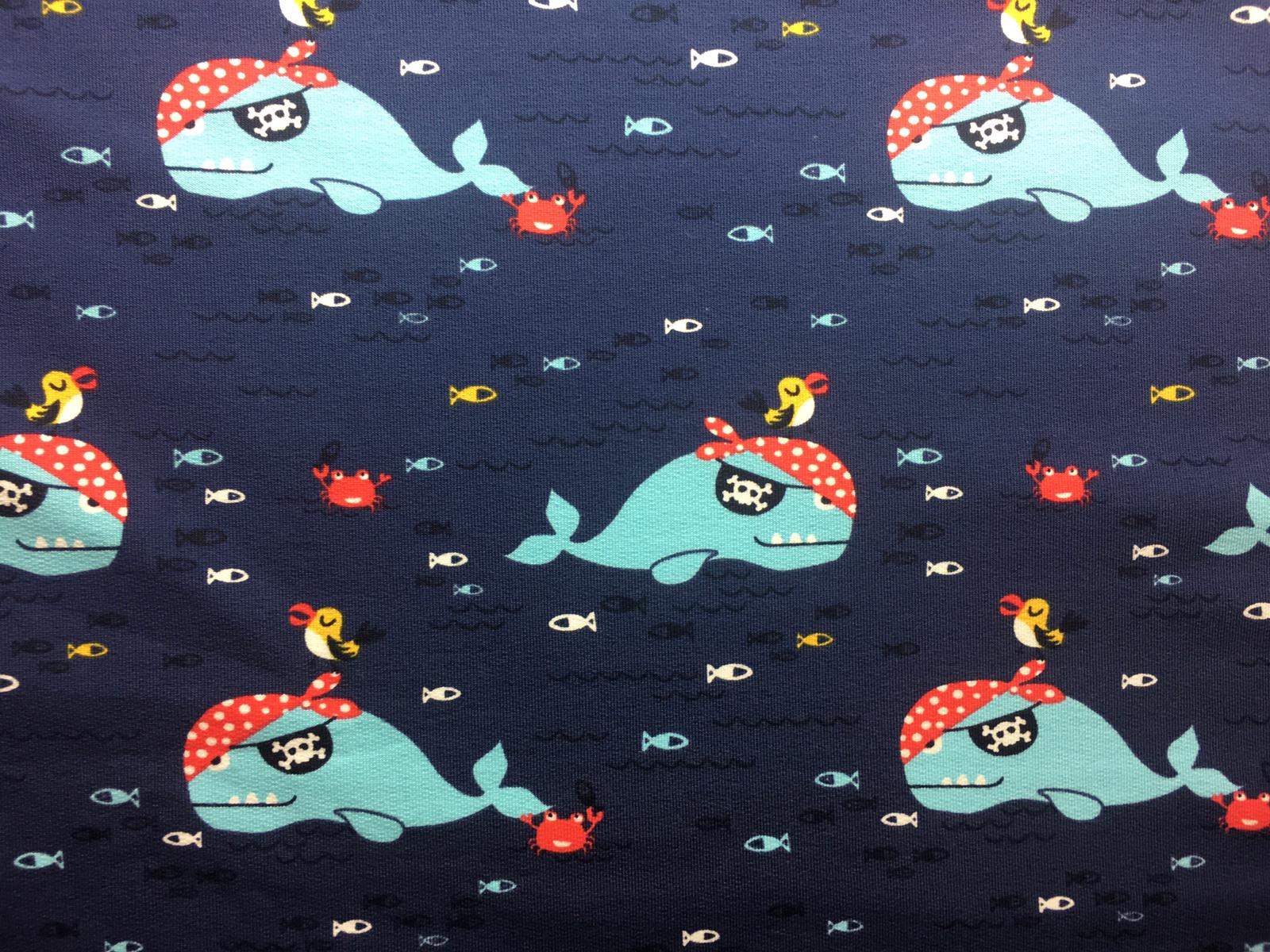 Teplákovina tmavě modrá s velrybami