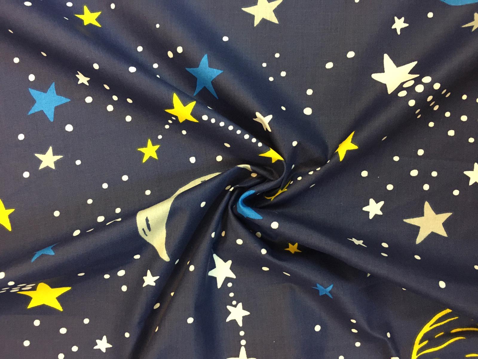 Bavlněné plátno měsíc a planety na modré tmavé