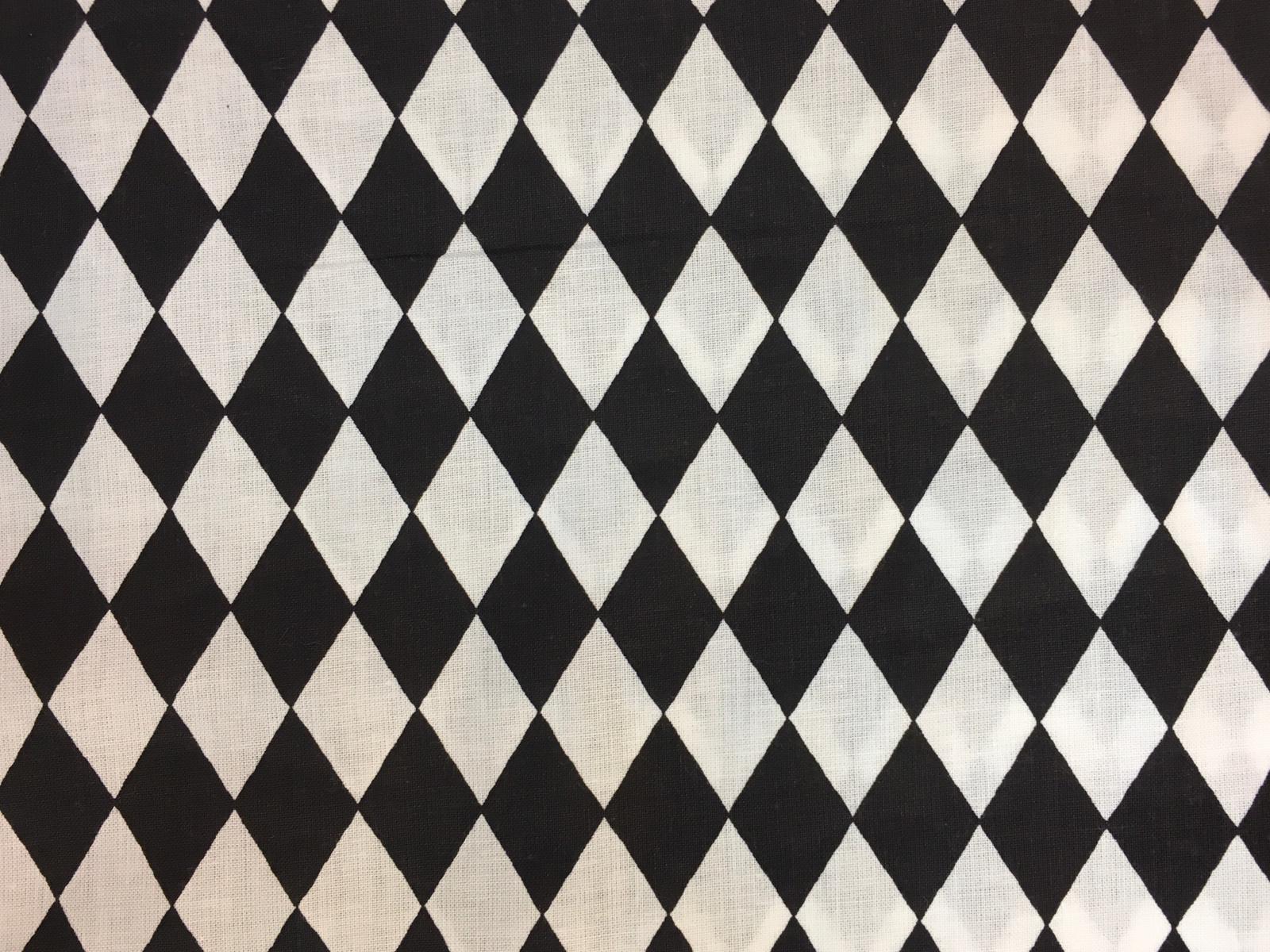 Bavlněné plátno černobílé kosočtverce