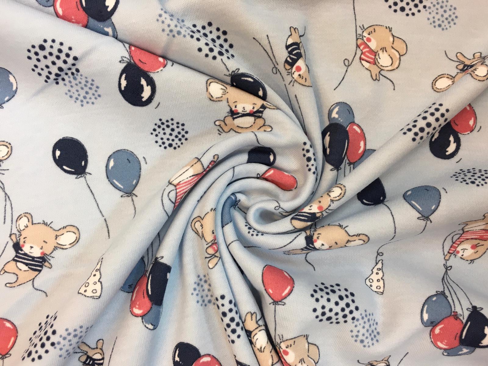 Oboulíc bavlněný myška s balonkem na modré světlé