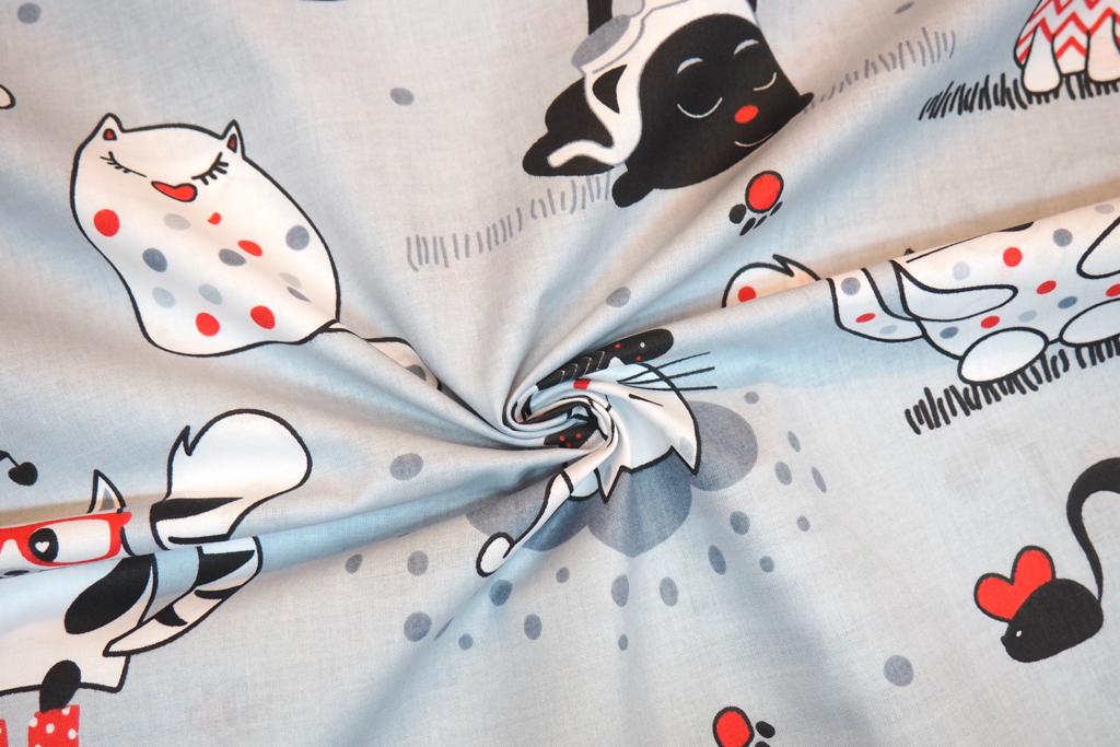 Bavlněné plátno kočky puntíkaté na šedé