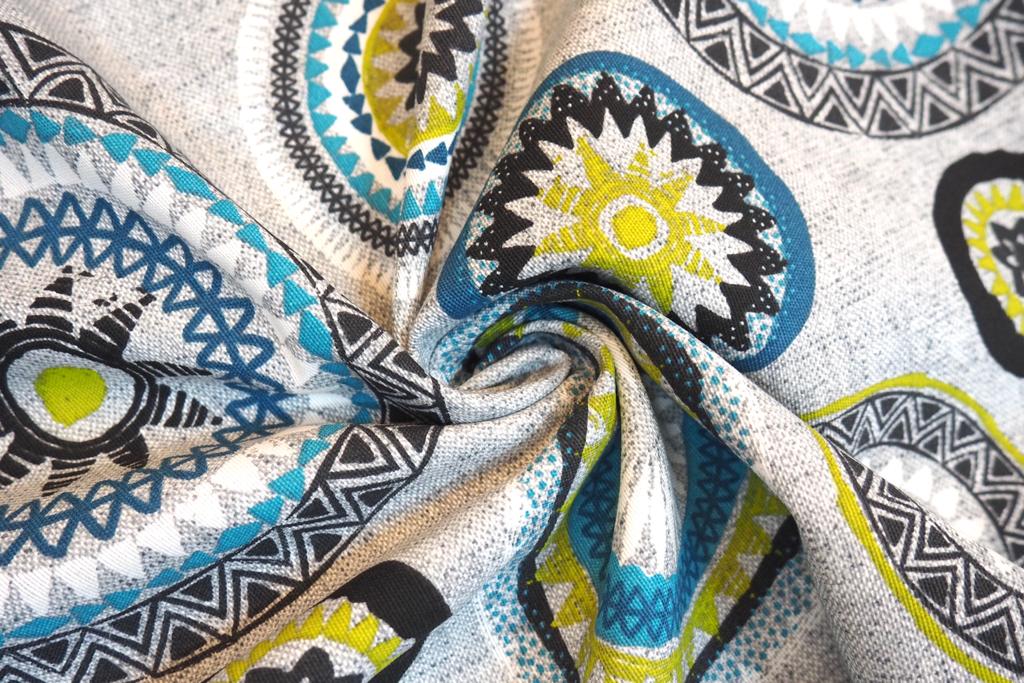 Bavlna režná tyrkysové mandaly na šedém melé