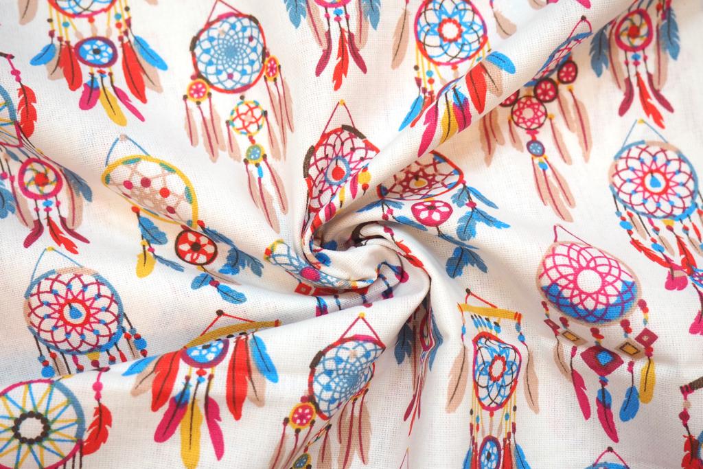 Bavlněné plátno barevné lapače snů na ecru