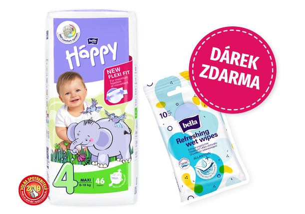 Bella Happy 4 Maxi  8-18 kg 46 ks + ubrousky zdarma Darjeeling.cz