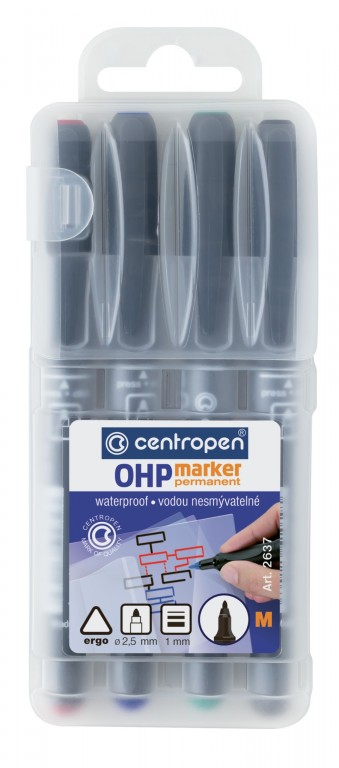 Popisovač Centropen 2637 OHP permanent sada 4ks šíře 1mm Papermax-cz