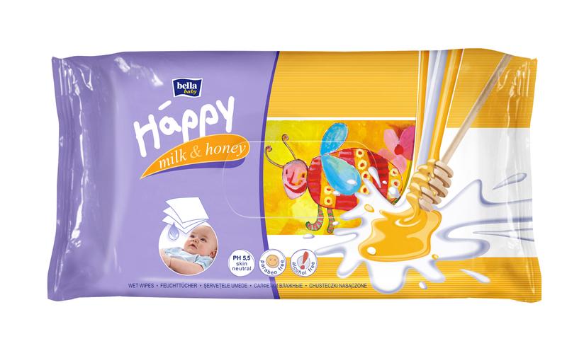 Bella Happy Vlhčené ubrousky mléko a med 64 ks Darjeeling.cz
