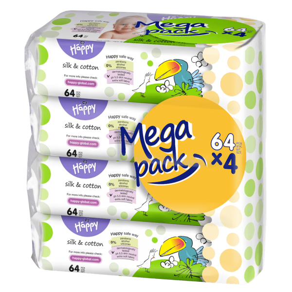 Bella Happy Vlhčené ubrousky hedvábí a bavlna 4x64ks Darjeeling.cz