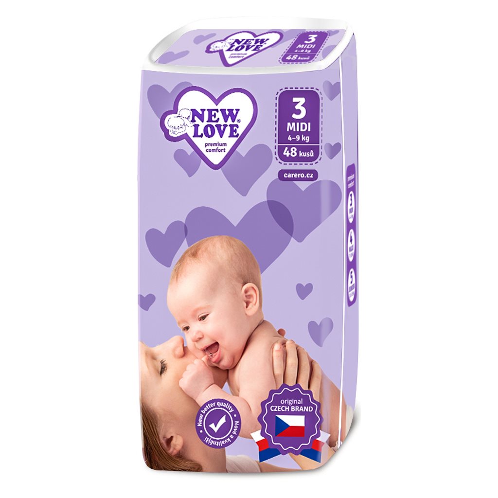 Dětské jednorázové pleny New Love Premium comfort 3 MIDI 4-9 kg 48 ks Darjeeling.cz