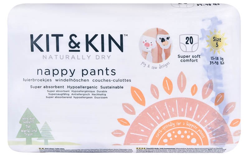 Kit & Kin Ekologické plenkové kalhotky pull-ups 5 15-18 kg 20 ks Darjeeling.cz