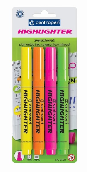 Zvýrazňovač Centropen 8552 sada 4ks šíře 1 - 4
