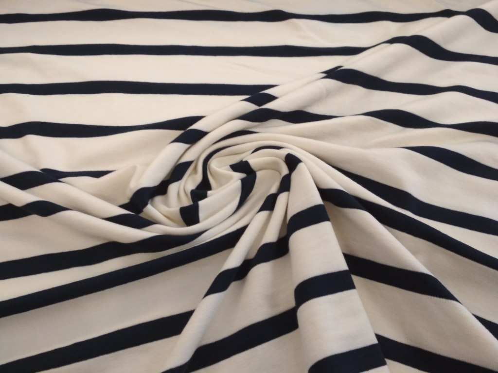 Bambusový úplet pruhovaný modro smetanový