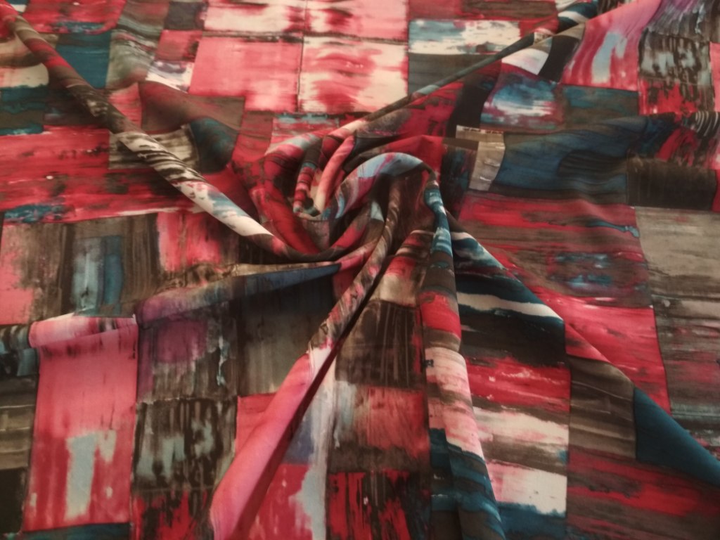 Umělé hedvábí / Silky červenočerná geometrie