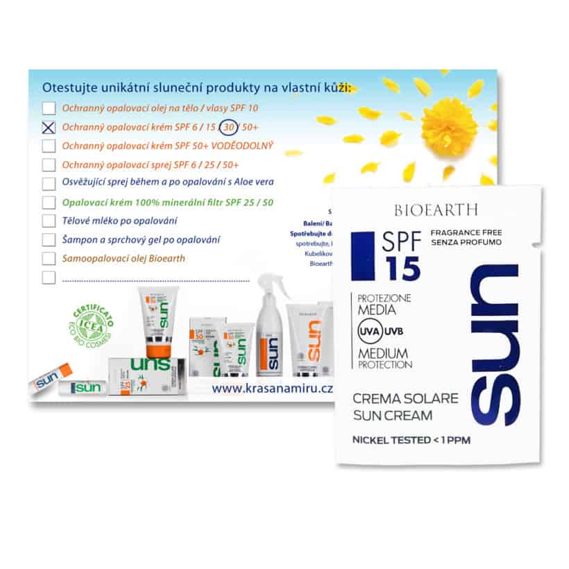 Kartička + vzorek Opalovaci krém SPF 15 KrasnaNaMiru-cz