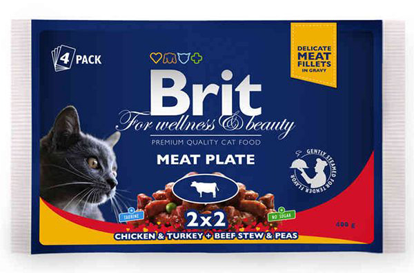 Brit premium cat pouches masový mix 400g (krocan/kuře