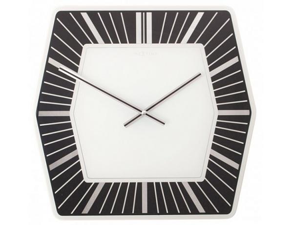 nástěnné hodiny 8128zw Nextime HEXAGON black 43cm DESIGNOVÉ HODINY