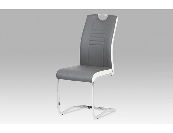 Artium  Jídelní židle chrom / koženka šedá s bílými boky Artium