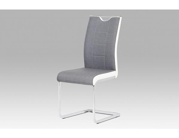 Artium  Jídelní židle chrom / šedá látka + bílá koženka Artium